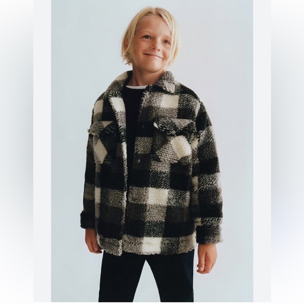 SOLD Zara Unisex Kids Brown/Navy Overshirt Jacket. Size 8/9. B3 - Picture 2 of 7